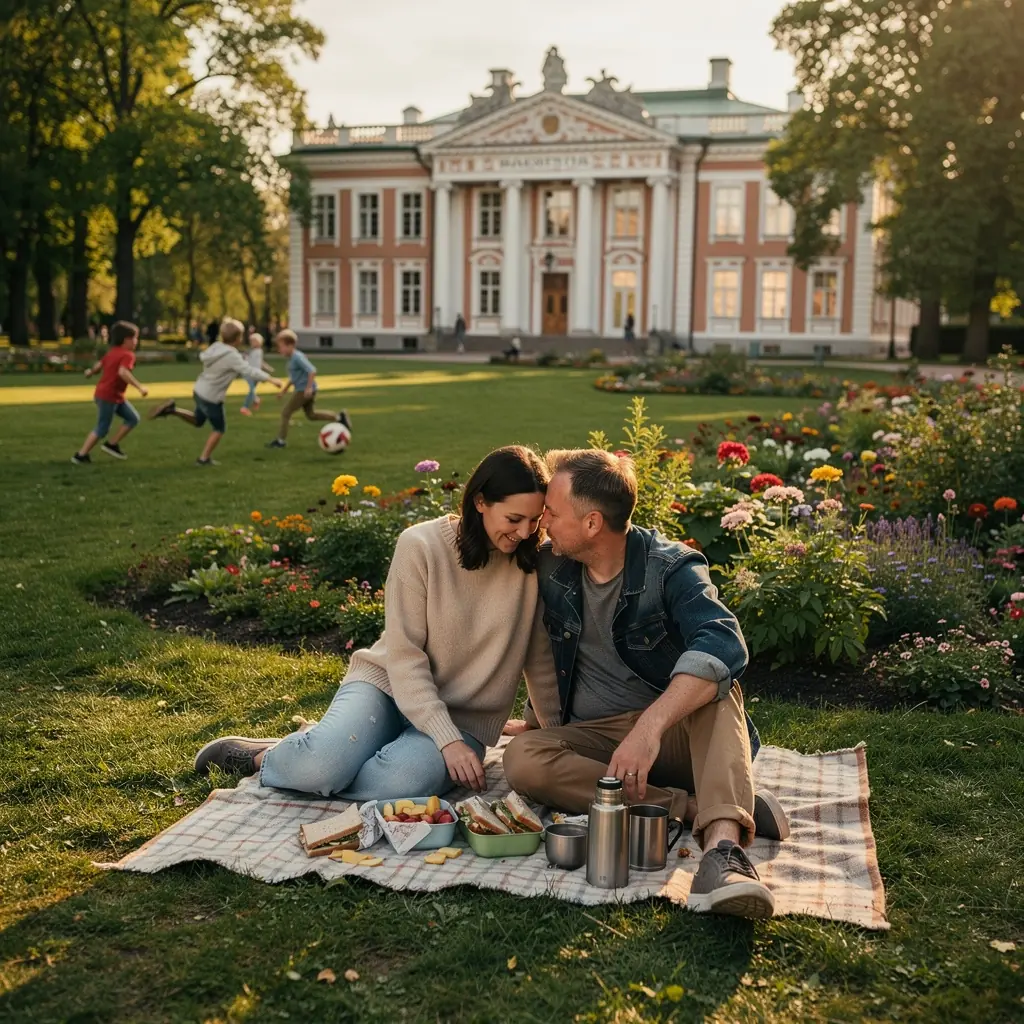 Rahuolev jalutuskäik Lahemaa rahvuspargis, kus on rohelised metsad ja sinine meri.